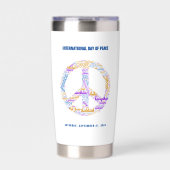 Wereldvredesdag Vredesbord Woord Cloud Waterfles Geïsoleerde Drinkbeker (Voorkant)