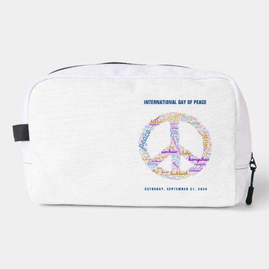 Wereldvredesdag Vredesbord Woord Cloud Waterfles Toilettasje (Voorkant)