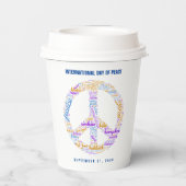 Wereldvredesdag Vredesbord Woordwolk Papieren Bekers (Achterkant)