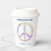 Wereldvredesdag Vredesbord Woordwolk Papieren Bekers (Voorkant)