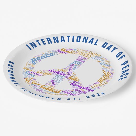 Wereldvredesdag Vredesbord Woordwolk Papieren Bordje (Gekanteld)