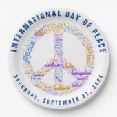 Wereldvredesdag Vredesbord Woordwolk Papieren Bordje (Voorkant)
