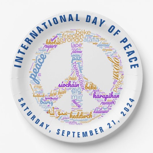 Wereldvredesdag Vredesbord Woordwolk Papieren Bordje (Voorkant)