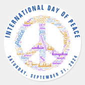 Wereldvredesdag Vredesbord Woordwolk Ronde Sticker (Voorkant)