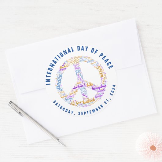 Wereldvredesdag Vredesbord Woordwolk Ronde Sticker (Envelop)