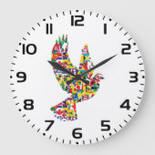 Wereldvredesduif gemaakt van internationale vlagge grote klok (Voorkant)