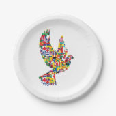 Wereldvredesduif gemaakt van internationale vlagge papieren bordje (Voorkant)