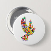 Wereldvredesduif gemaakt van internationale vlagge ronde button 7,6 cm (Voorkant /achterkant)