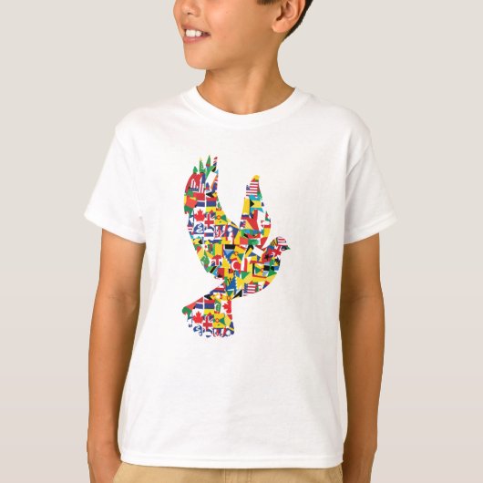 Wereldvredesduif gemaakt van internationale vlagge t-shirt (Voorkant)