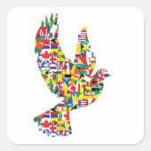 Wereldvredesduif gemaakt van internationale vlagge vierkante sticker (Voorkant)