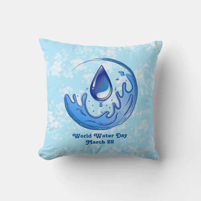 Wereldwaterdag Bespaar Water Red de Aarde Kussen (Voorkant)