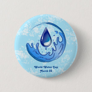 Wereldwaterdag Bespaar Water Red de Aarde Ronde Button 5,7 Cm