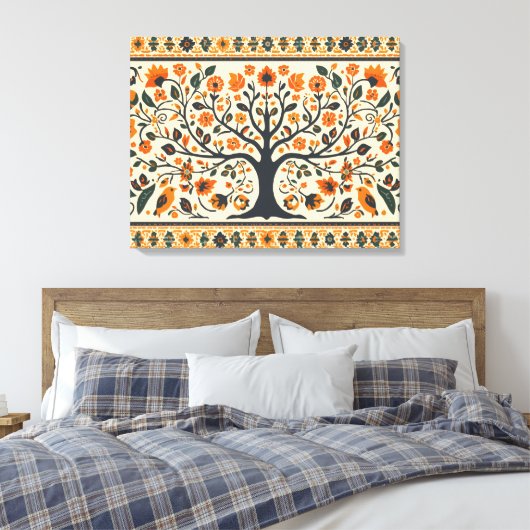 Wereldwijd beroemde Madhubani-kunst Canvas Afdruk (Insitu (Slaapkamer))