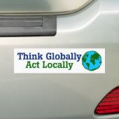 Wereldwijd denken, lokaal handelen bumpersticker (Op auto)