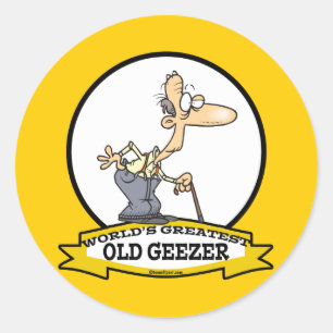 WERELDWIJD GROOTSTE OUDE GEEZER-CARTOON RONDE STICKER