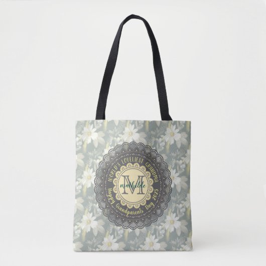 Wereldwijde grootmoeder Daisy Lace Monogram Tote Bag (Voorkant)