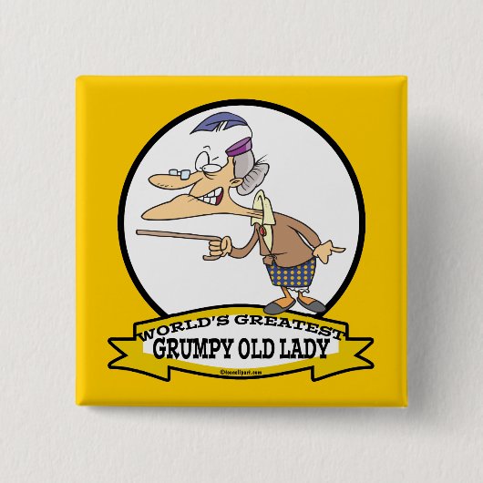 WERELDWIJDE GROOTSTE GROOTSTE OUDE LADY-CARTOON VIERKANTE BUTTON 5,1 CM (Voorkant)