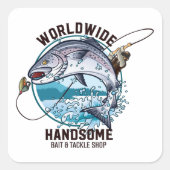 Wereldwijde, handige bait- en rackwinkel vierkante sticker (Voorkant)