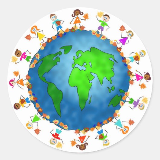 Wereldwijde Herfst Kinderen Ronde Sticker (Voorkant)