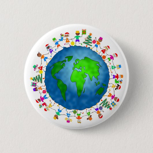 Wereldwijde kerstKinderen Ronde Button 5,7 Cm (Voorkant)