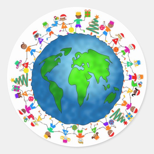 Wereldwijde kerstKinderen Ronde Sticker (Voorkant)