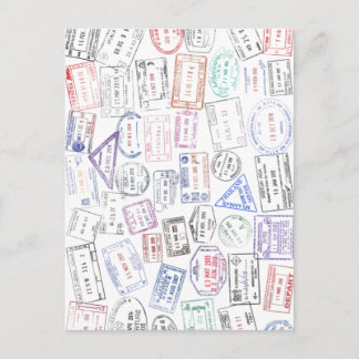 Wereldwijde paspoortstempels op een briefkaart