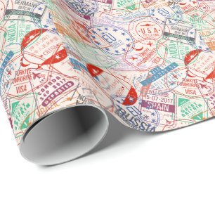 Wereldwijde reisetiketten over het gehele patroon cadeaupapier