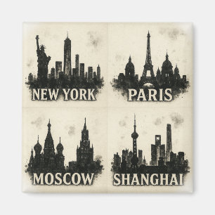 Wereldwijde Skyline-inkt iconische monochromatisch Magneet