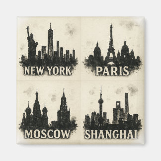 Wereldwijde Skyline-inkt iconische monochromatisch Magneet