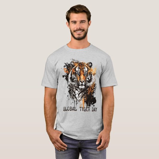 Wereldwijde tijgerdag, grunge tijger t-shirt (Voorkant volledig)