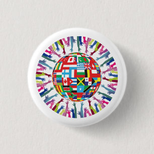 WERELDWIJDE Vlaggen van de VREDESwereld zetten de Ronde Button 3,2 Cm