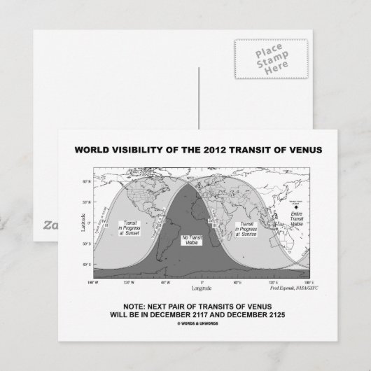 Wereldwijde zichtbaarheid van de Venusovergang 201 Briefkaart (Voorkant / Achterkant)