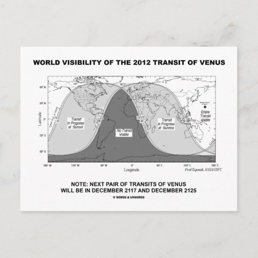 Wereldwijde zichtbaarheid van de Venusovergang 201 Briefkaart (Voorkant)
