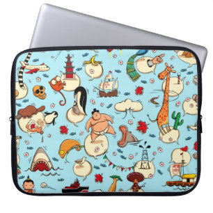 Wereldwonderen: kleurrijk blauw patroon. laptop sleeve