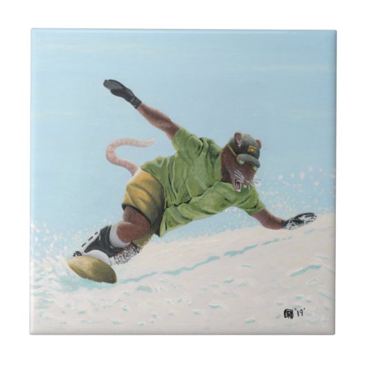 Wererat Snowboarder Fantasy Art Keramische Tegel Tegeltje (Voorkant)