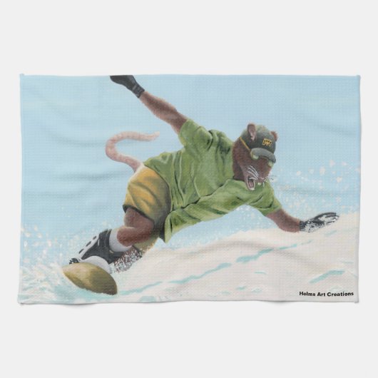 Wererat Snowboarder Fantasy Art Keuken Handdoek (Horizontaal)