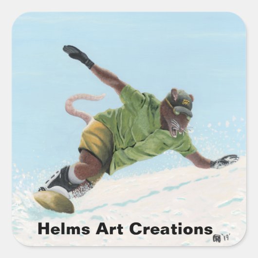 Wererat Snowboarder Sports Fantasy Art Stickers (Voorkant)