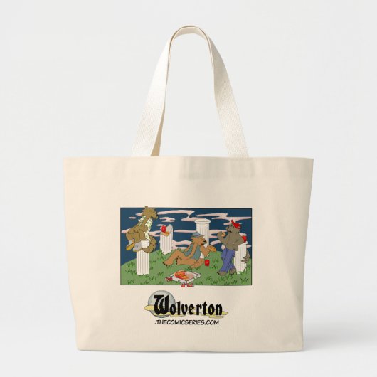Werewoles Eating Pizza Grote Tote Bag (Voorkant)