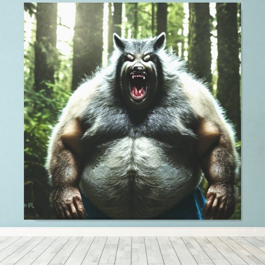 Werewolf die het hele dorp afdrukt canvas afdruk (Insitu (Houten vloer))