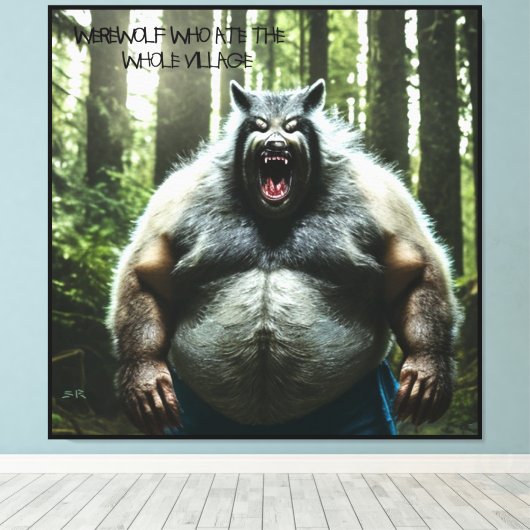 Werewolf die het hele dorp afdrukt canvas afdruk (Insitu (Houten vloer))