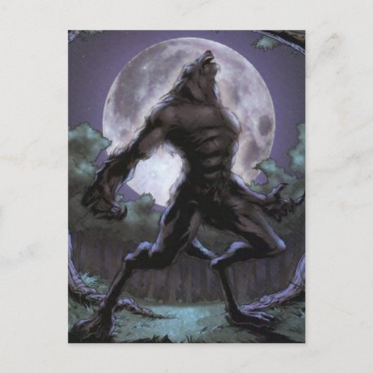 Werewolf die naar de maan vliegt briefkaart (Voorkant)