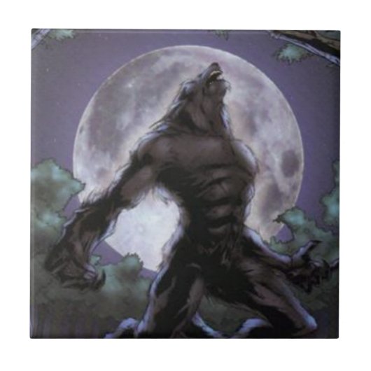 Werewolf die naar de maan vliegt tegeltje (Voorkant)