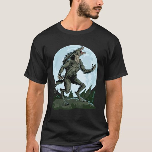 Werewolf Howling At The Moon Creepy Wolf Full Moon T-shirt (Voorkant)