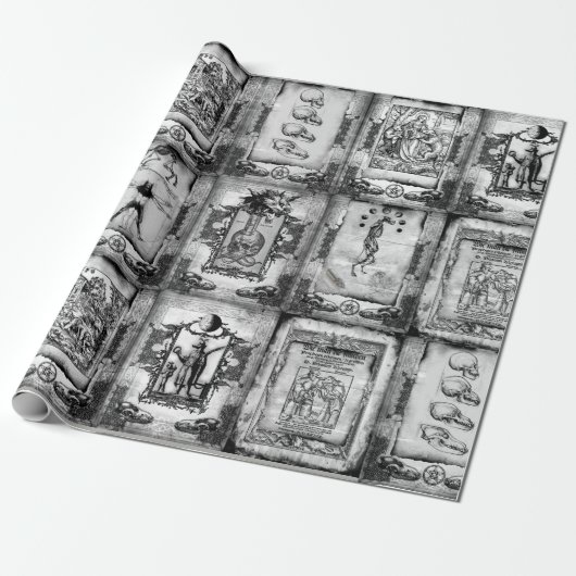 Werewolf Manuscript Wrapping Paper zwart-wit Cadeaupapier (Uitgerold)