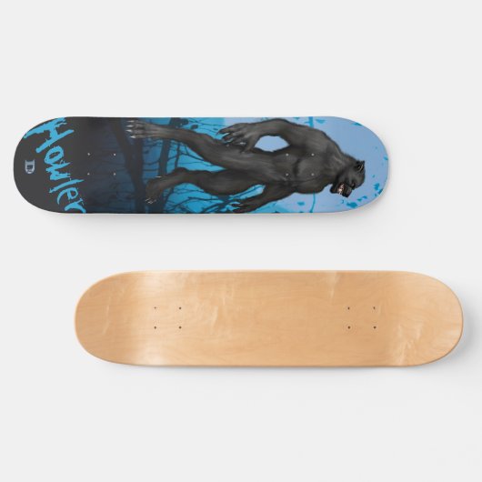 Werewolf op blauw dd-merk persoonlijk skateboard (Horizontaal)
