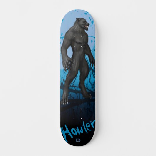 Werewolf op blauw dd-merk persoonlijk skateboard (Voorkant)