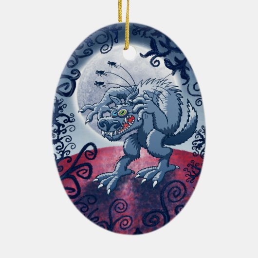 Werewolf Scratching Spooky Fleas Keramisch Ornament (Achterkant)