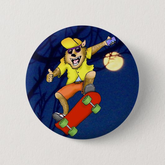 Werewolf Skateboarder Button (Voorkant)