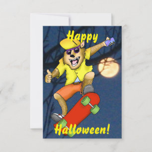 Werewolf Skateboarder Halloween Party Invitation Kaart