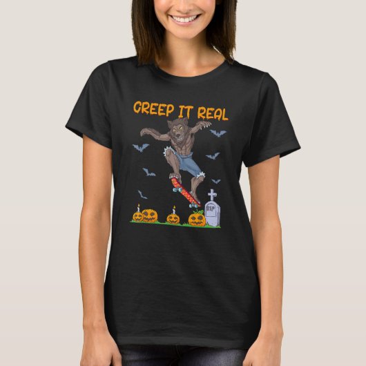 Werewolf Skater Halloween Skateboarding Creep It R T-shirt (Voorkant)